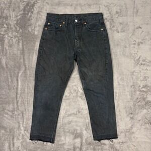 Levi's Jeans Mens 31x26 Black 501 Original Fit Raw Hem Frayed Straight Leg Denim